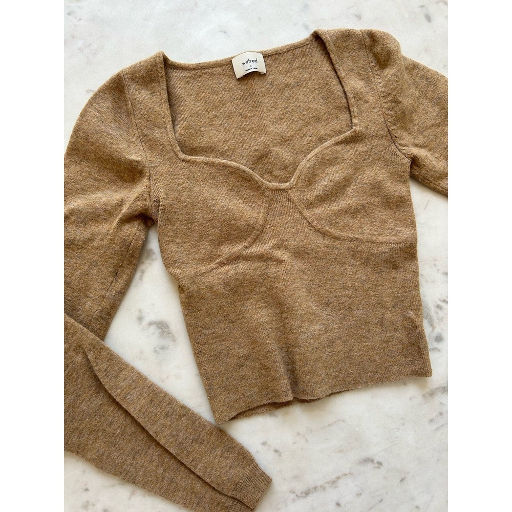 Aritzia Wilfred Greer Size S/XS Heather Light Tannin/Camel Cropped Sweater $98